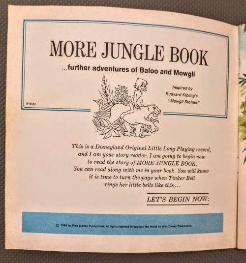 An Original 1970 Disneyland 24 Page Book and Record. More Jungle Book Adventures