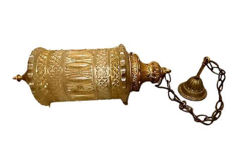 Stunning Large Vintage Glass Hanging Light Shade with Brass Fittings