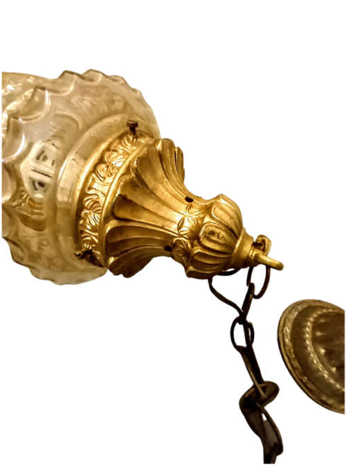 Stunning Large Vintage Glass Hanging Light Shade with Brass Fittings