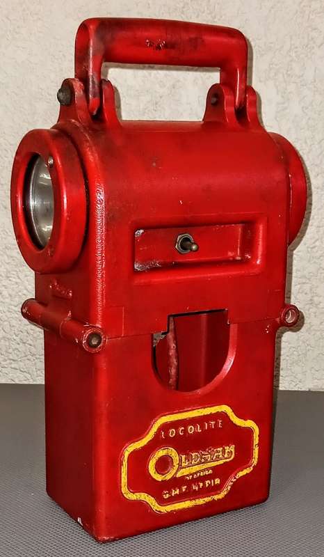 Vintage Cast Aluminium Oldham LocoLite. 37cm Tall x 20cm x 11cm