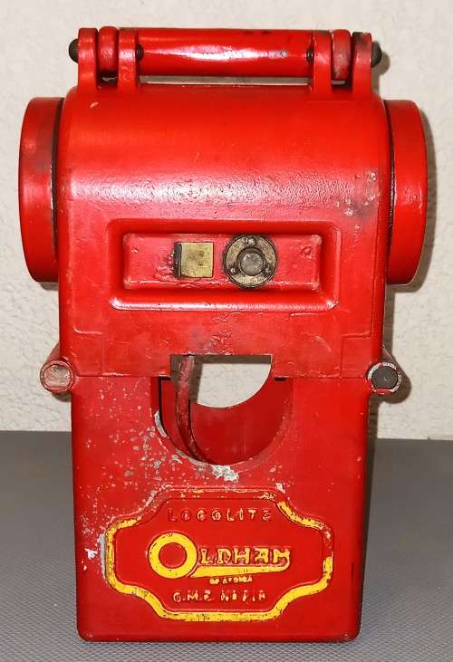 Vintage Cast Aluminium Oldham LocoLite. 37cm Tall x 20cm x 11cm