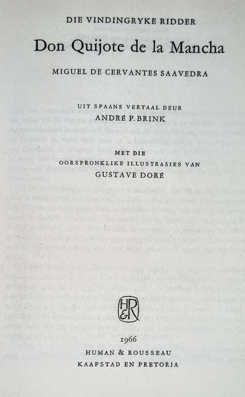 Don Quijote. Hardeband. Vertaal deur André P. Brink. 1966