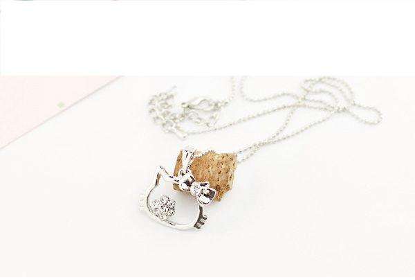 HELLO KITTY PENDANT NECKLACE WITH A-GRADE CLEAR RHINESTONES