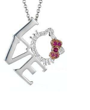 HELLO KITTY LOVE PENDANT NECKLACE WITH A-GRADE CLEAR & PINK RHINESTONES