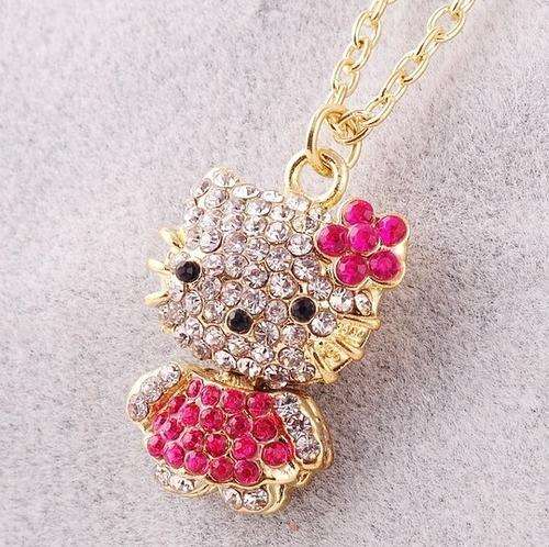 Hello Kitty Rose Gold Pendant Necklace With A-Grade Clear & Pink Rhinestones