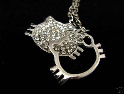 HELLO KITTY DOUBLE SLIDE PENDANT NECKLACE WITH A-GRADE CLEAR RHINESTONES