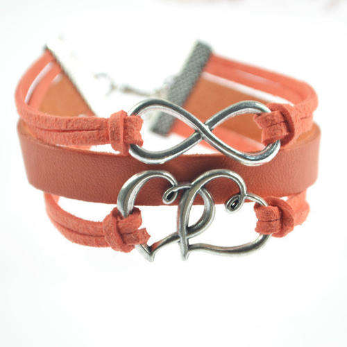 3 STRAND BRACELET INFINITY, FRIENDSHIP HEART,ANTIQUE SILVER CHARMS KOREA VELVET