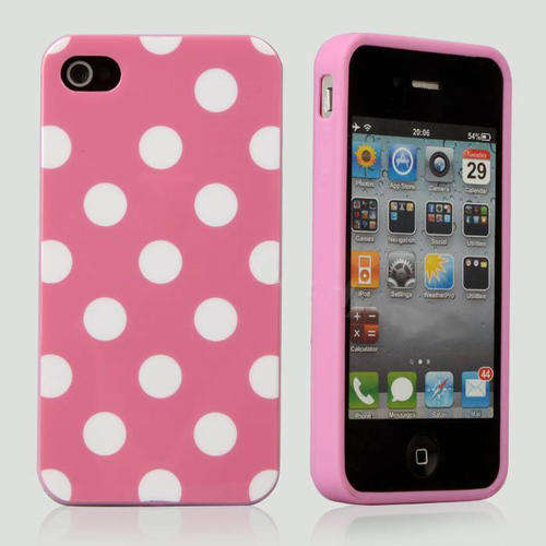 PINK POLKA DOTS TPU SOFT SILICONE CASE COVER FOR IPHONE 4/4S