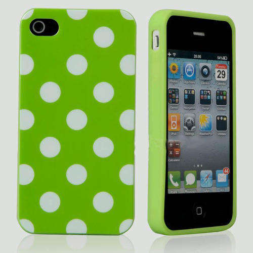 GREEN POLKA DOTS TPU SOFT SILICONE CASE COVER FOR IPHONE 4/4S