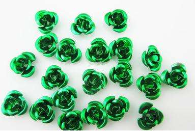 20 PCS 8 MM ALUMINUM ROSE FLAT BACK EMBELLISHMENTS FOR ARTS & CRAFTS - GREEN