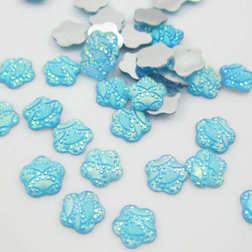 9 PCS RESIN CRYSTAL FLOWER FLAT BACK EMBELLISHMENTS FOR ARTS & CRAFTS - BLUE