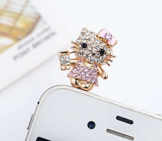 CUTE CRYSTAL HELLO KITTY EARPHONE ANTI DUST PLUG FOR IPHONE 4