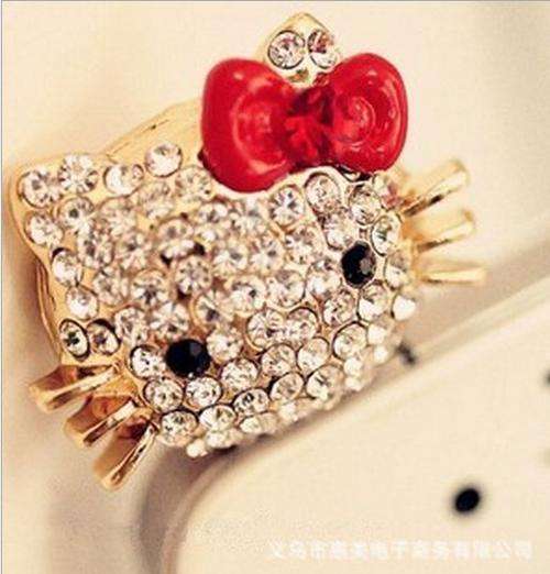 CUTE CRYSTAL HELLO KITTY EARPHONE ANTI DUST PLUG FOR IPHONE 4/4S - RED
