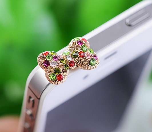 CUTE CRYSTAL BOW KNOT EARPHONE ANTI DUST PLUG FOR IPHONE 4/4S