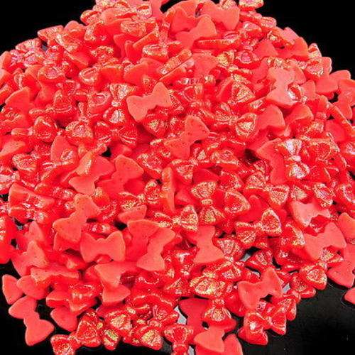 10 X 3D GLITTER BOW FOR NAIL ART & CRAFTS - RED 11*7*3mm