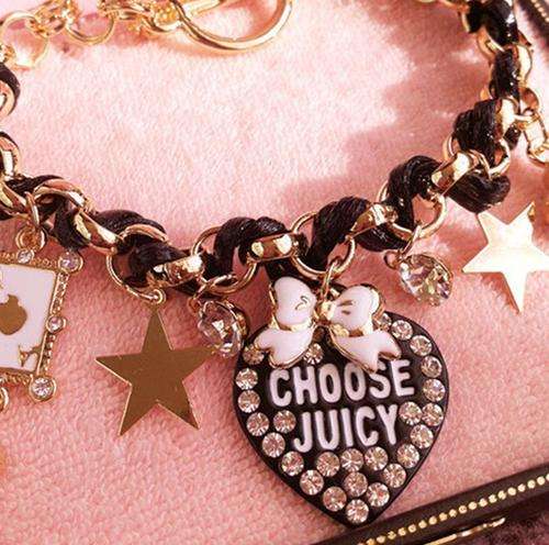 LOVE , POKER & BOW CHARMS BLACK LEATHER CORD BRACELET