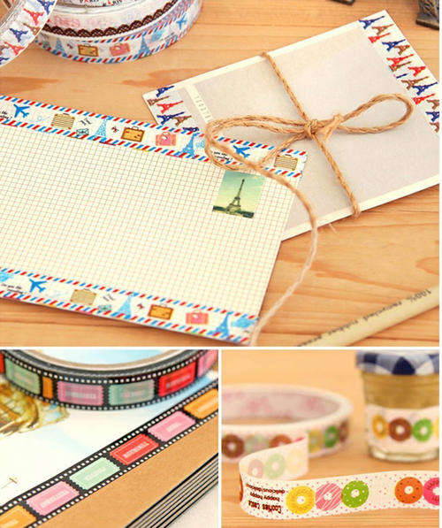 10Pcs CUTE MIXED COLORS  WASHI TAPE HOBBY DECORATIVE CRAFTING TAPE SCRAPBOOK