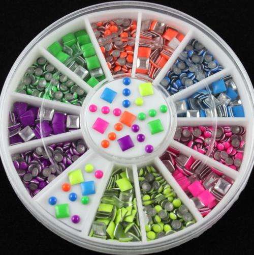 2 STYLES , 6 COLORS 3D FLUORESCENT NEON RHINESTONE STUD NAIL ART OR CRAFTS - ROUND & SQUARE