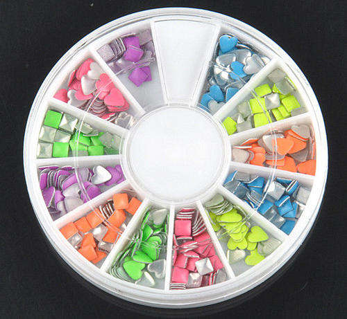 2 STYLES , 6 COLORS 3D NEON FLUORESCENT RHINESTONE STUD FOR NAIL ART OR CRAFTS - HEART & SQUARE