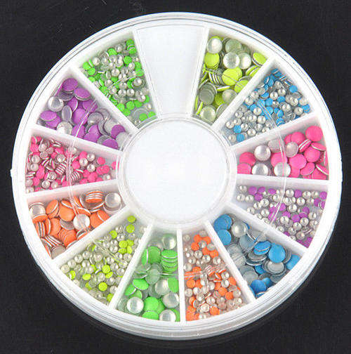 2 STYLES , 6 COLORS 3D NEON METAL STUDS FOR NAIL ART & CRAFTS - ROUND
