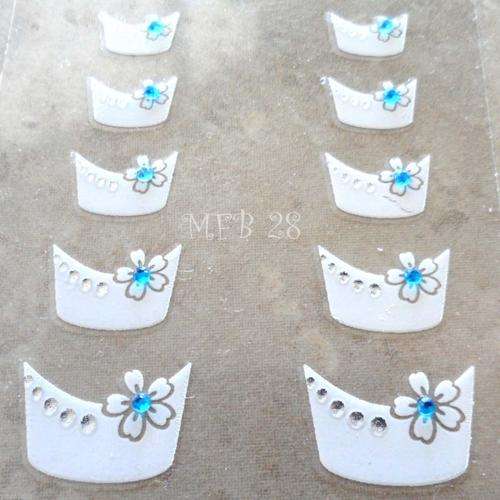 3D FRENCH STYLE NAIL ART STICKERS WITH CLEAR & BLUE RHINESTONES # 28
