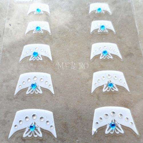 3D FRENCH STYLE NAIL ART STICKERS WITH CLEAR & BLUE RHINESTONES # 30