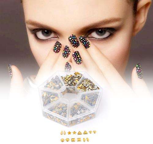 1 X BOX GOLD PLATED MIXED METAL STUDS FOR NAIL ART & CRAFTS