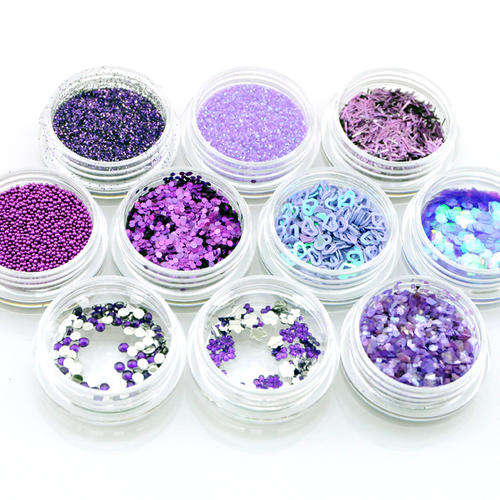 10 POTS MIXED NAIL ART - PURPLE