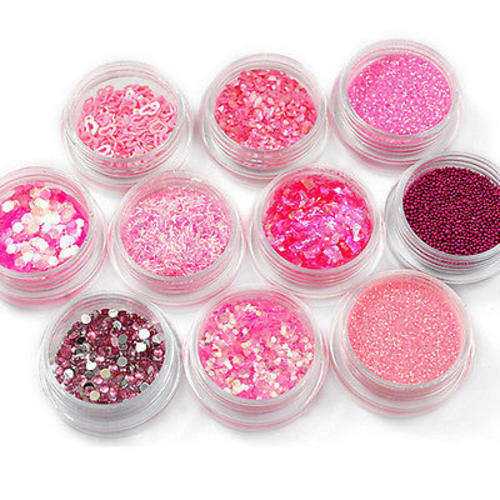 10 POTS MIXED NAIL ART - PINK