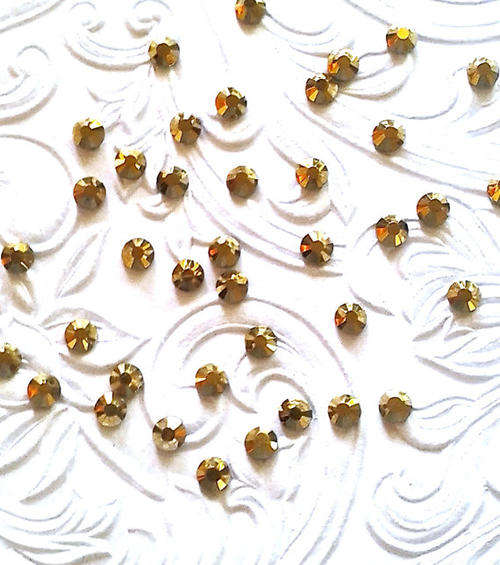 (144 PCS) SS6 (2MM)  IRON ON HOT FIX (HOTFIX) FLATBACK RHINESTONE  - GOLD HEMATITE