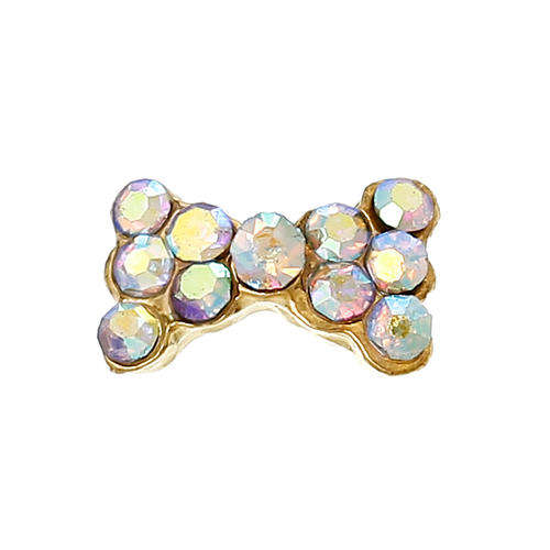 Nail Art Decoration - Bow - Gold Plated With AB Clear Rhinestones