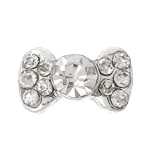 Nail Art Decoration - Bowknot - Silver Plated With Clear Rhinestones