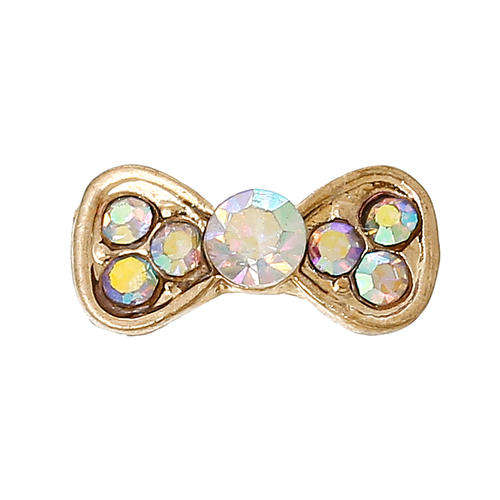 Nail Art Decoration - Bowknot - Gold Plated With AB Color Rhinestones