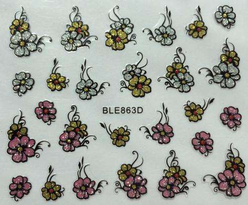 NAIL ART - GLITTER - STICKER - FLOWERS
