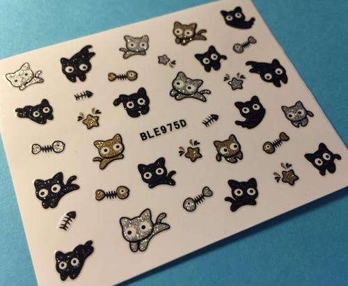 NAIL ART - GLITTER - STICKER - CATS