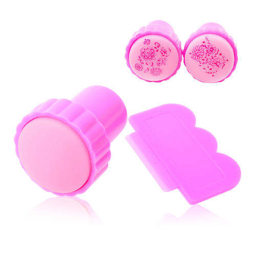 NAIL ART SMALL ROUND STAMPER AND SCRAPER (PINK)
