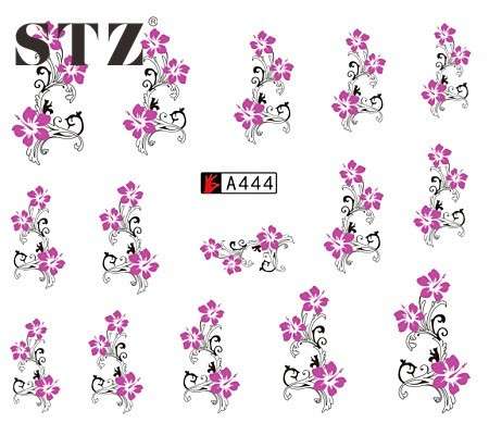 WATER TRANSFER NAIL ART DECAL - PURPLE FLOWERS TWIRLS & SWIRLS