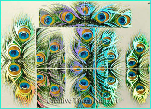 MAX SLIDERS - NAIL ART WATER SLIDER - HOLOGRAPHIC GOLD PEACOCK FEATHERS