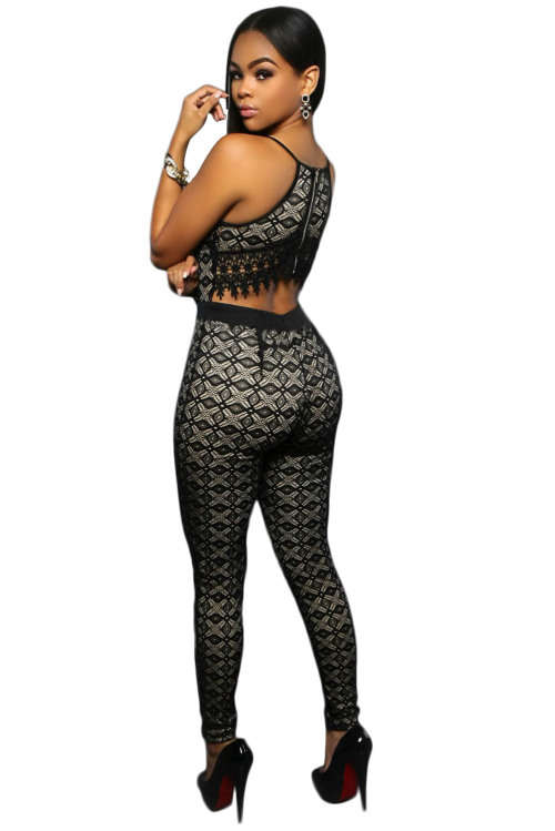 ***HOT SPECIAL*** BEAUTIFUL BLACK LACE NUDE ILLUSION JUMPSUIT - M/L