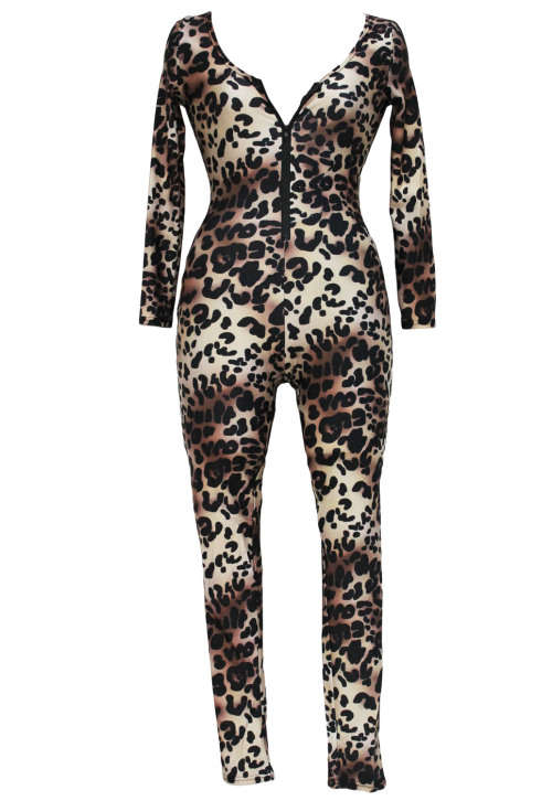 ***HOT SPECIAL*** TRENDY LEOPARD PRINT FRONT ZIP DETAIL JUMPSUIT - M/L