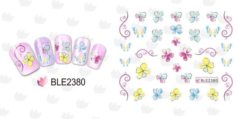 NAIL ART - WATER TRANSFER DECALS - BUTTERFLY & FLOWERS