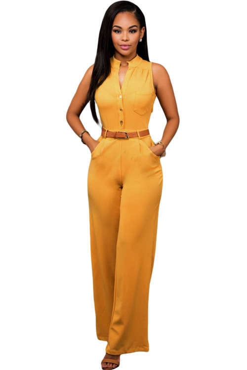 STYLISH MUSTARD BELTED WIDE LEG JUMPSUIT - S/M/L/XL/2XL