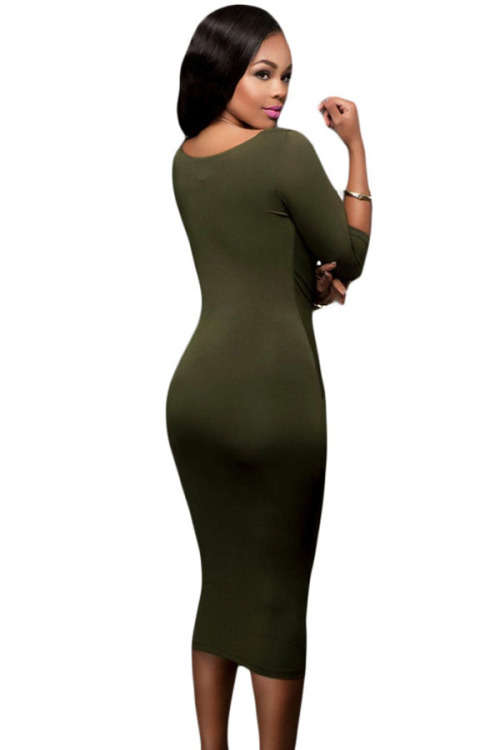 OLIVE GREEN TWO-WAY BODYCON MIDI DRESS - S/M/L