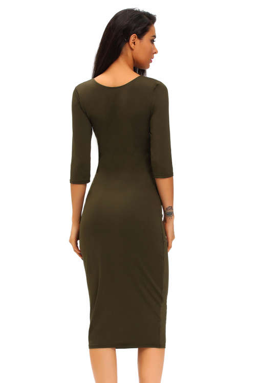 OLIVE GREEN TWO-WAY BODYCON MIDI DRESS - S/M/L