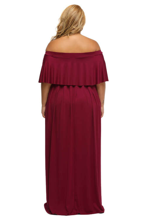 ***PLUS SIZE*** SEXY BURGUNDY OFF SHOULDER RUFFLE MAXI DRESS FORMAL EVENING WEAR - XL/3XL