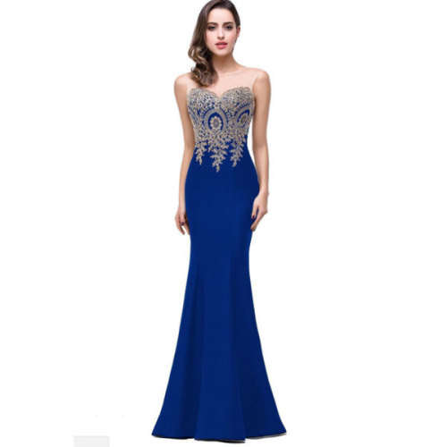 BLUE SATIN FORMAL EVENING DRESS - S/M/L/XL/2XL/3XL/4XL/5XL/6XL
