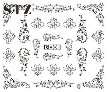 NAIL ART - Water Transfer Decals Nail Art Stickers Black