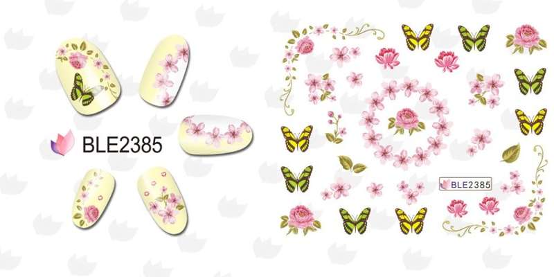 NAIL ART - Water Transfer Decals Flowers Butterflies