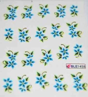 NAIL ART - Water Transfer Blue Flowers Nail Art