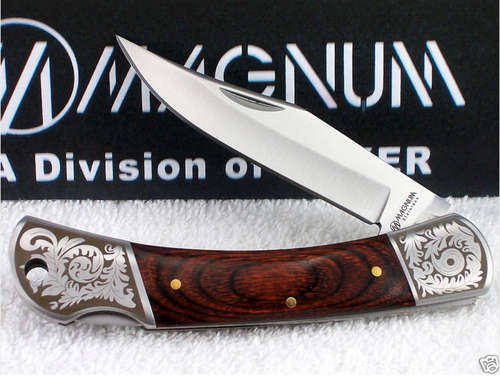 BOKER Magnum Large Lockback Engraved Bolsters Knife